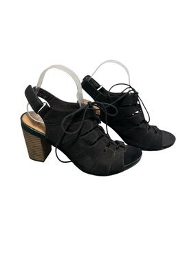Clarks Collection Soft Cushion Black Open Toe Heeled Sandals Size 9